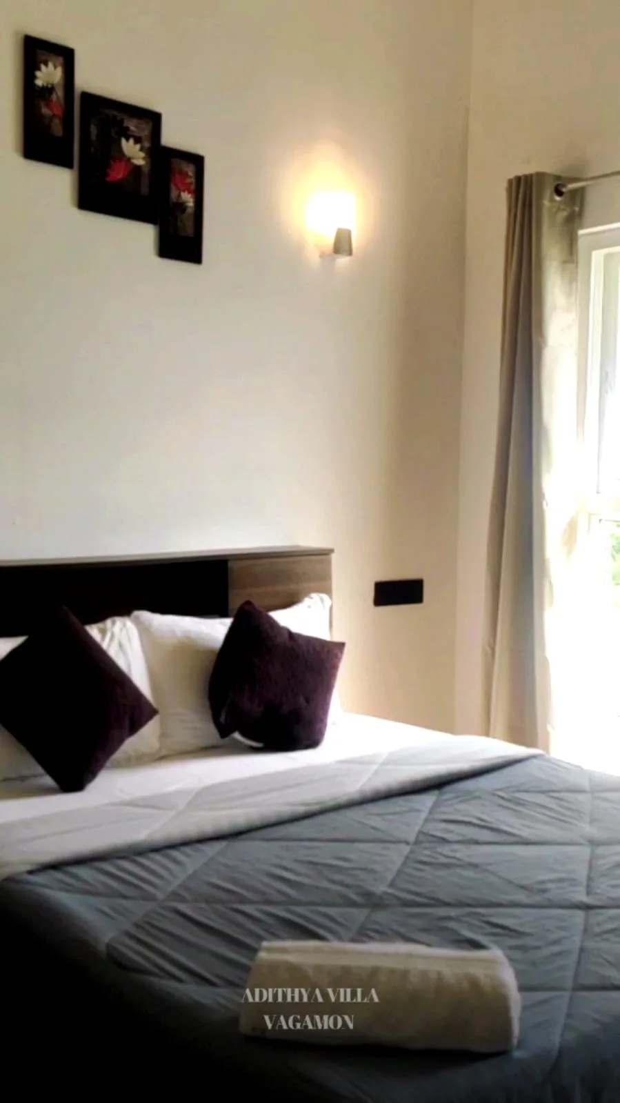 Bed detail with Adithya Villa Vagamon towel